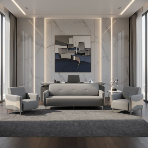 طقم جلسة مكتب رمادي – أناقة هادئة للمساحات العملية