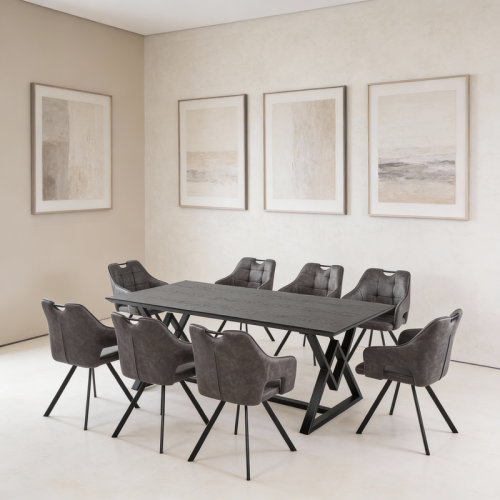 طقم طاولة طعام مستطيل أسود فاخر – طاولة + 8 كراسي...