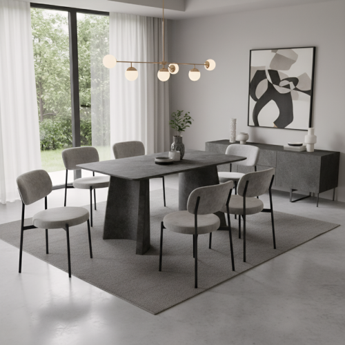 طاولة طعام خشبية رمادية مع 6 كراسي – أناقة عصرية ل...