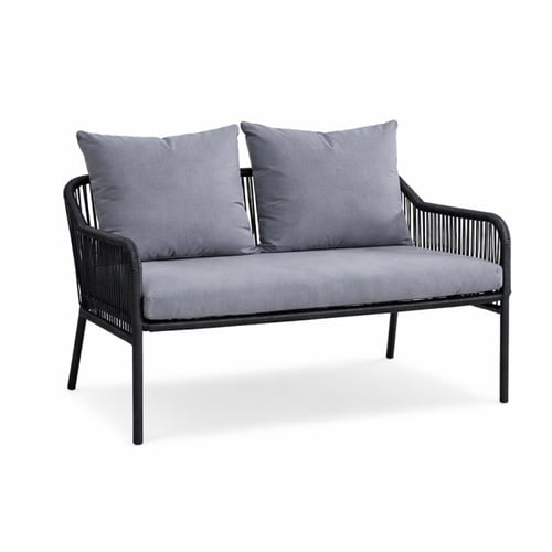 طقم كنب خارجي 7 مقاعد مع طاولة – أسود × رمادي (قما...