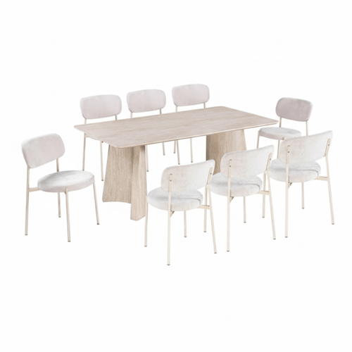 طاولة طعام خشبية بيج مع 8 كراسي – مساحة واسعة لعائ...