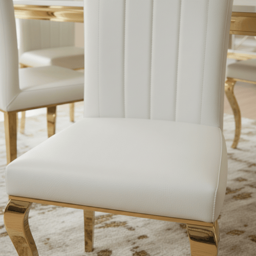 طاولة طعام مستطيلة أبيض وذهبي – مثالية للعائلة الم...