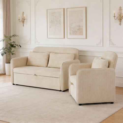 طقم كنب سرير بيج – تصميم عملي بلمسة عصرية