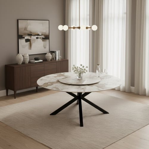 طقم طاولة طعام سيراميك بيج دائري – طاولة + 10 كراس...