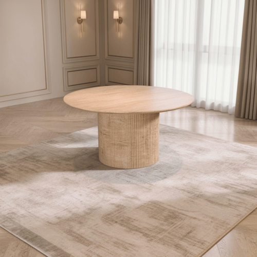 طقم طاولة طعام بيج دائري مع 8 كراسي – رفاهية للمسا...