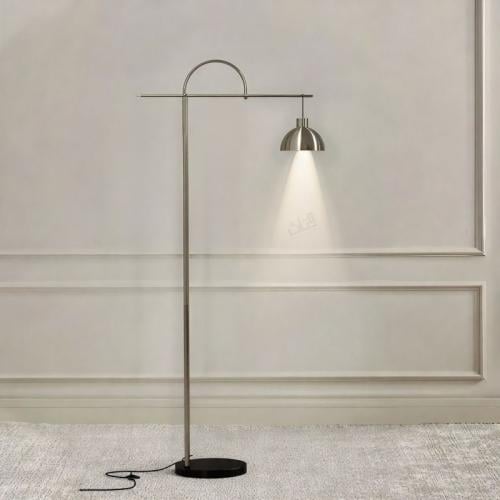 مصباح أرضي عصري بقاعدة رخامية وقوس معدني بلمسة فضي...