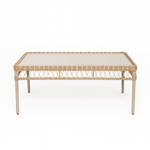 طقم كنب خارجي 7 أشخاص بيج مع طاولة – تصميم بسيط ور...