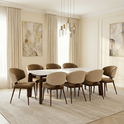 طقم سفرة رخامي مع 8 كراسي بيج وبني أناقة للمساحات...