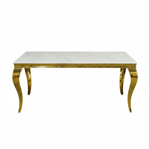 طاولة طعام مستطيلة أبيض وذهبي – مثالية للعائلة الم...