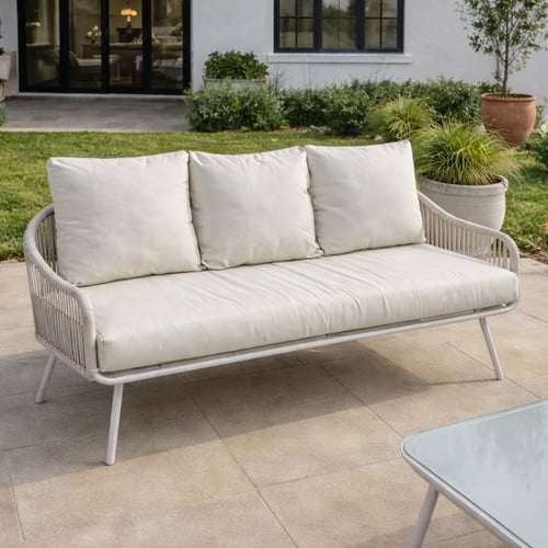 طقم كنب خارجي 7 مقاعد مع طاولة – أبيض × بيج (معدن...