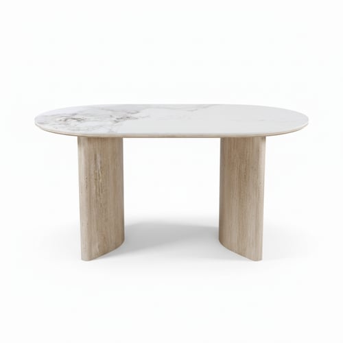 طاولة طعام سيراميك مع 6 كراسي – تصميم عصري بشكل بي...