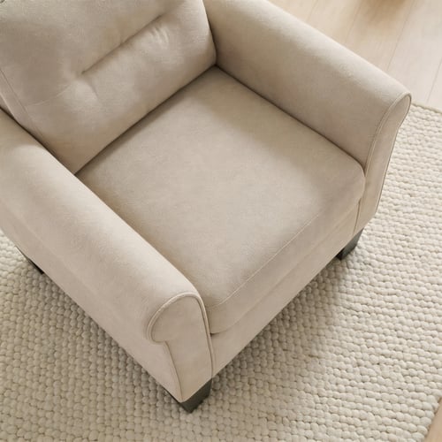 طقم أريكة مع كرسي قماش بيج بتصميم أنيق