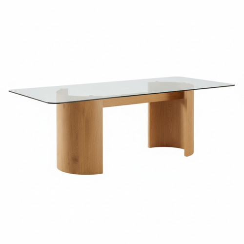 طقم طاولة طعام زجاج شفاف بني مستطيل – طاولة + 10 ك...