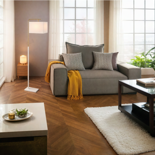 إضاءة أرضية عصرية وأنيقة باللون الأبيض والذهبي