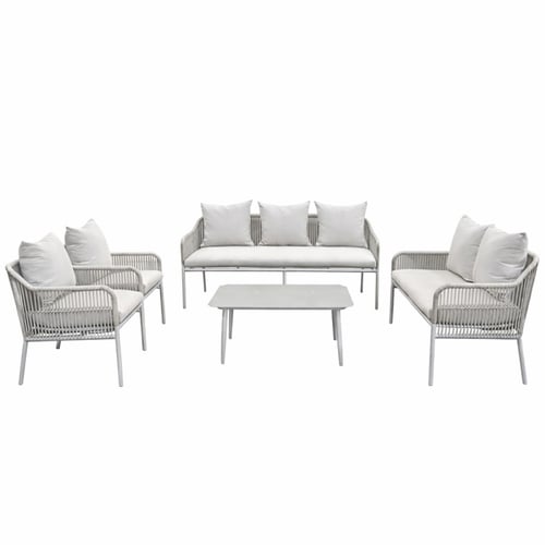 طقم كنب خارجي 7 مقاعد مع طاولة – أبيض × بيج (معدن...