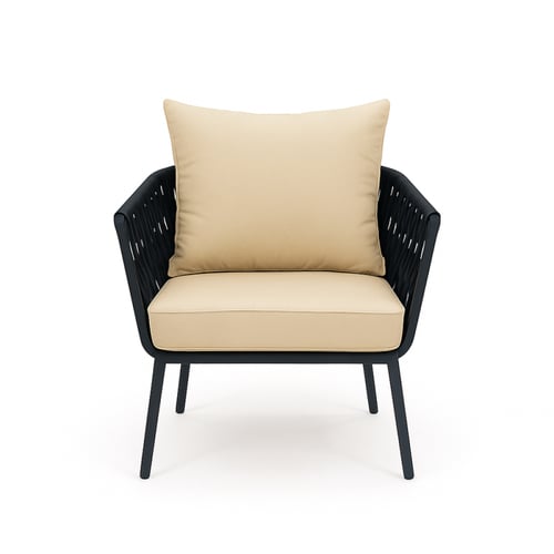 طقم جلسة خارجية فاخر بحبال مع طاولة قهوة – بيج × أ...