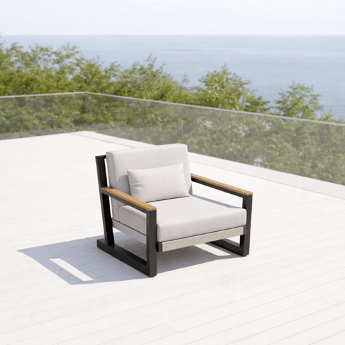 طقم جلسة خارجية فاخر 4 قطع – إطار داكن مع مساند خش...