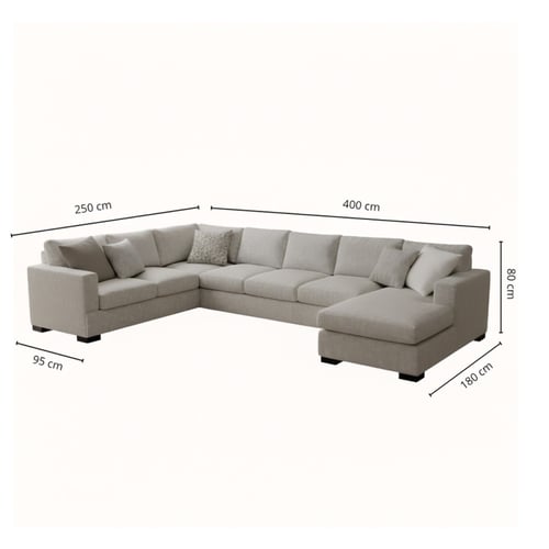 طقم كنب زاوية U بلون رمادي– تصميم عصري ومريح