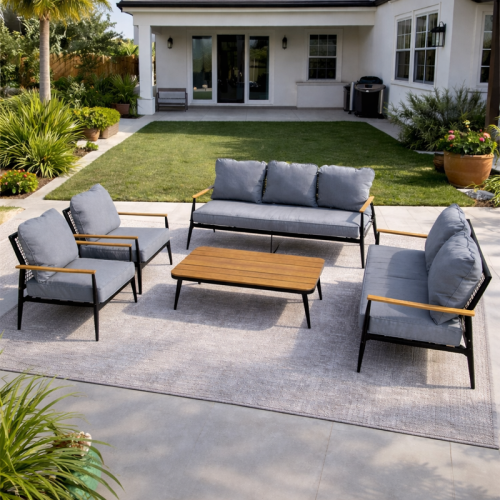 طقم كنب خارجي 7 مقاعد مع طاولة – أسود × رمادي غامق...