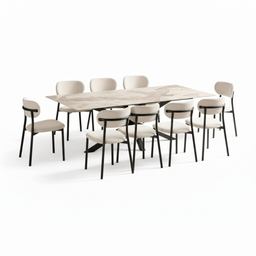 طقم طاولة طعام سيراميك بيج مستطيل – طاولة + 10 كرا...