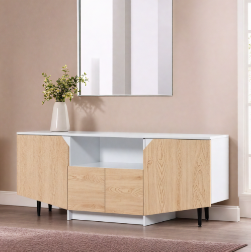 طاولة بوفيه مستطيلة أنيقة وعصرية مصنوعة من الأبيض-...