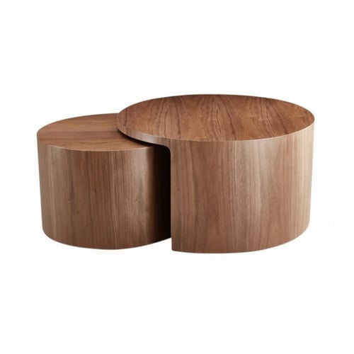 طاولة قهوة متداخلة دائرية عصرية بتصميم خشبي أنيق