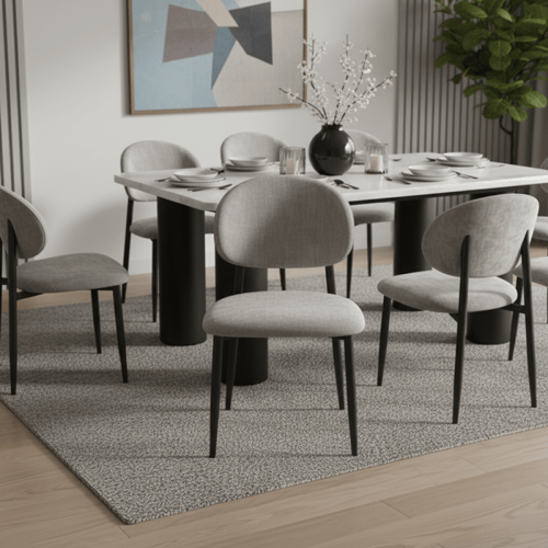 طاولة طعام رمادية بسطح رخام مع 8 كراسي – تصميم عصر...