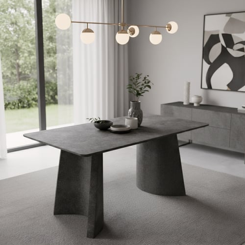 طاولة طعام خشبية رمادية مع 6 كراسي – أناقة عصرية ل...