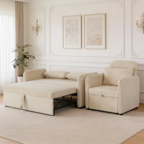 طقم كنب سرير بيج – تصميم عملي بلمسة عصرية