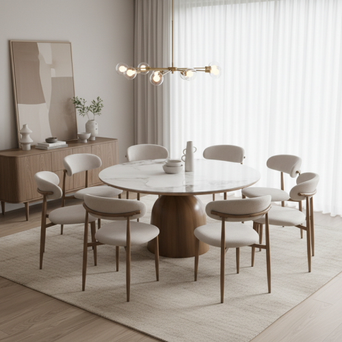 طقم طاولة طعام دائري أبيض – فخامة للتجمعات الكبيرة