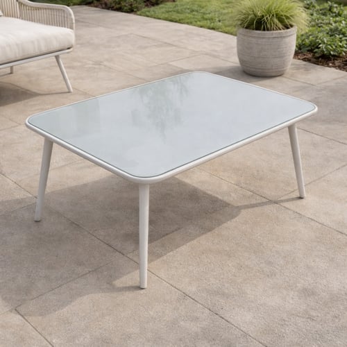 طقم كنب خارجي 7 مقاعد مع طاولة – أبيض × بيج (معدن...