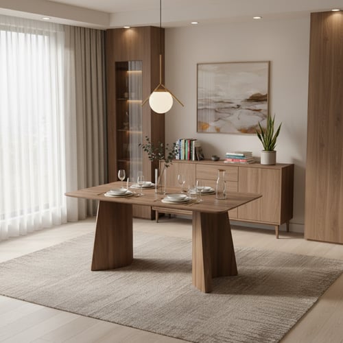 طاولة طعام خشبية بني مع 6 كراسي – فخامة وعملية لعا...