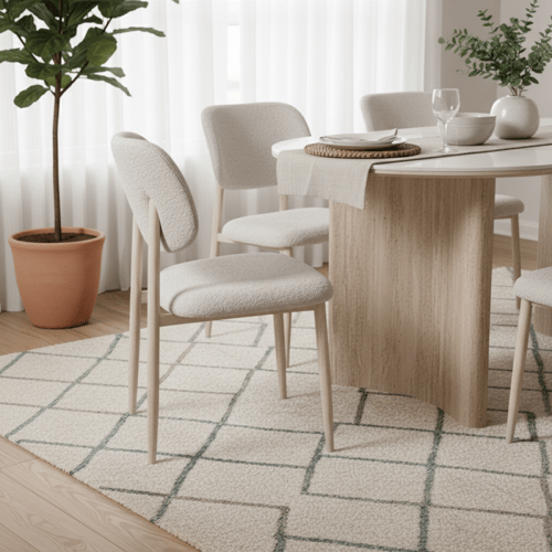 طاولة طعام سيراميك مع 6 كراسي – تصميم عصري بشكل بي...