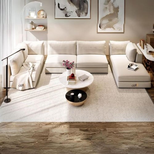 كنب متصل حرف U لون بيج