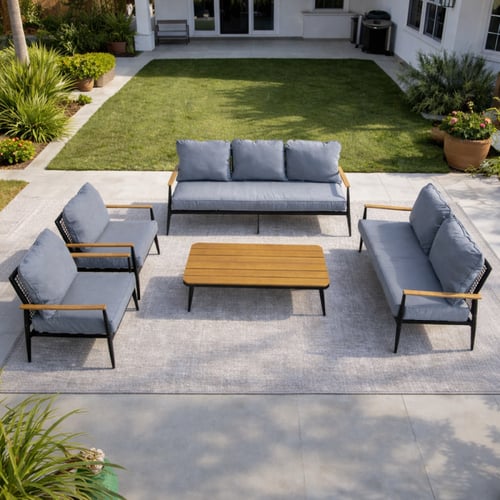 طقم كنب خارجي 7 مقاعد مع طاولة – أسود × رمادي غامق...