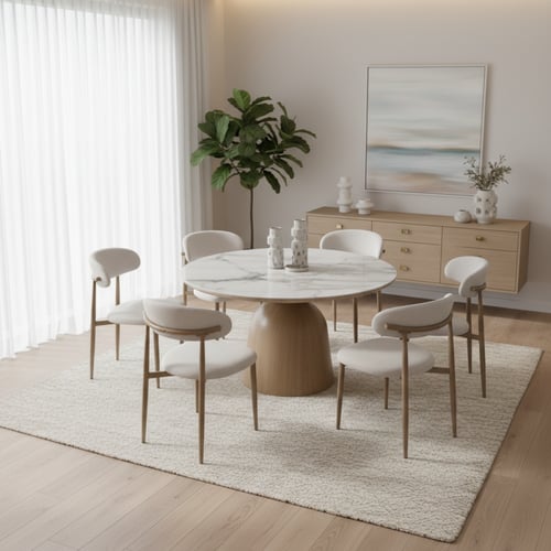 طقم طاولة طعام دائري أبيض – مساحة أوسع للتجمعات