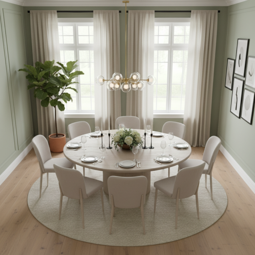 طاولة طعام بيج بسطح رخام مع 8 كراسي – رفاهية وأناق...