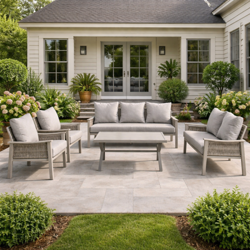 طقم كنب خارجي 7 مقاعد مع طاولة – رمادي فاتح (معدن...