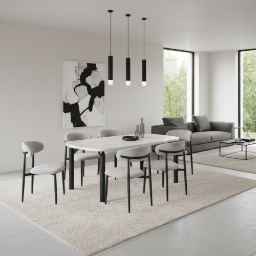 طقم طاولة طعام مستطيل رمادي – تصميم عملي للمساحات...