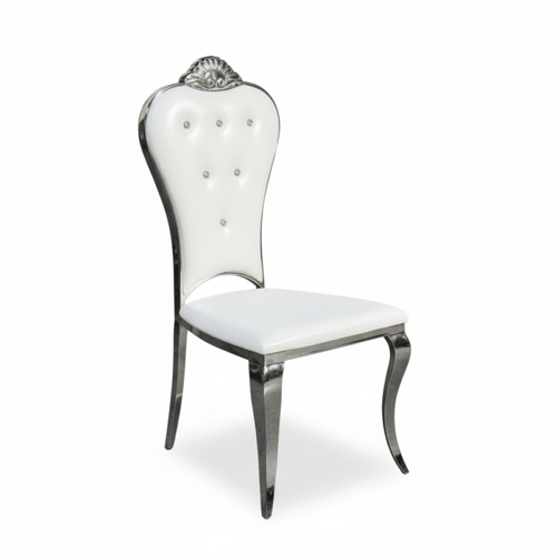 طاولة طعام مستطيلة أبيض وفضي – تصميم عصري مع تفاصي...