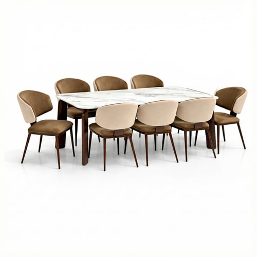 طقم سفرة رخامي مع 8 كراسي بيج وبني أناقة للمساحات...