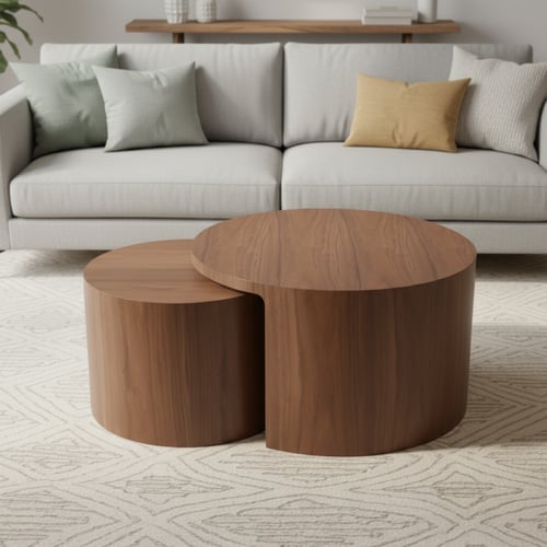 طاولة قهوة متداخلة دائرية عصرية بتصميم خشبي أنيق