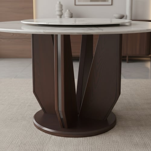 طقم طاولة طعام رخام دائري أنيق – 6 أشخاص