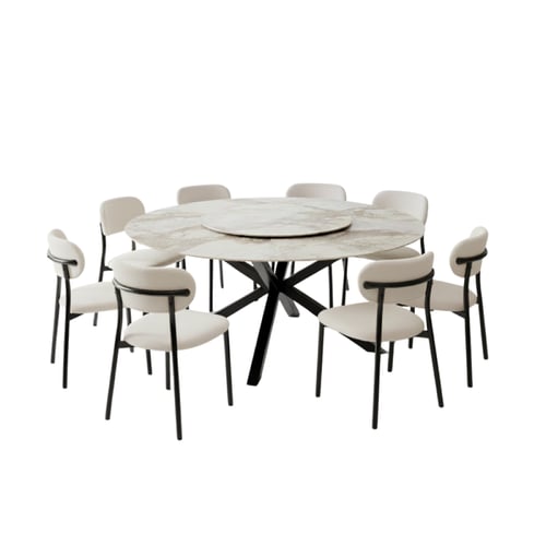 طقم طاولة طعام سيراميك بيج دائري – طاولة + 8 كراسي...
