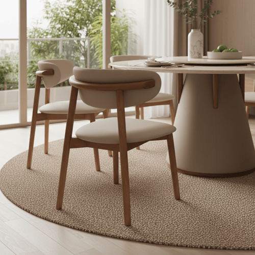 طاولة طعام دائرية بيج مع 6 كراسي – تصميم عملي وعصر...