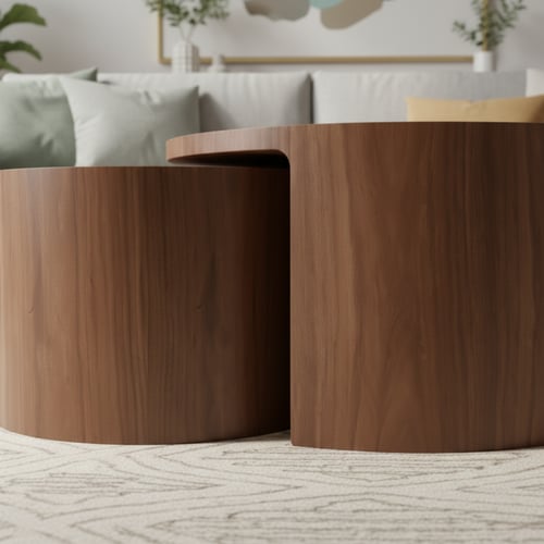 طاولة قهوة متداخلة دائرية عصرية بتصميم خشبي أنيق