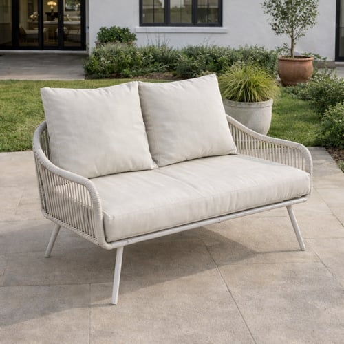 طقم كنب خارجي 7 مقاعد مع طاولة – أبيض × بيج (معدن...