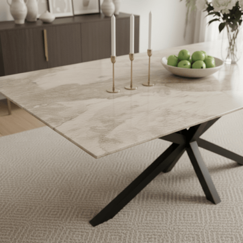 طقم طاولة طعام سيراميك بيج مستطيل – طاولة + 10 كرا...