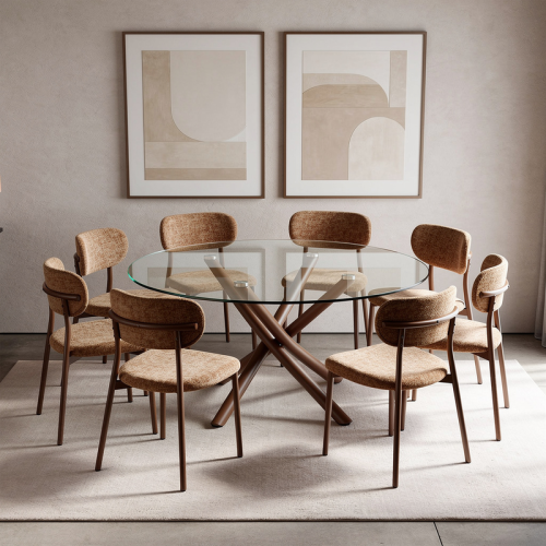 طقم طاولة طعام زجاجية دائرية مع 8 كراسي – فخامة طب...