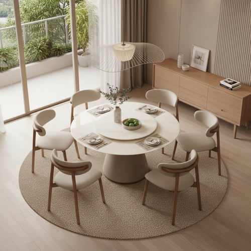 طاولة طعام دائرية بيج مع 6 كراسي – تصميم عملي وعصر...